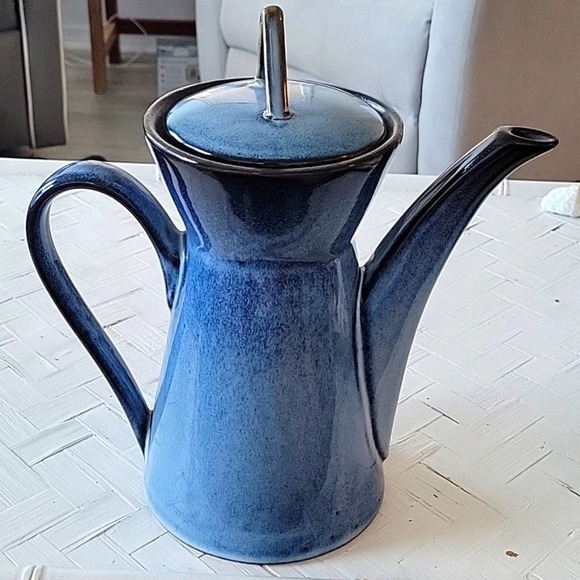 Sheesh Design Tall Coffee Tea Pot Ceramic 10" Tall Blue White Black - Picture 3 of 10